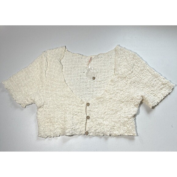 Free People Women's Double The Fun Ivory Smocked Crop Top Scoop Neck Size SP - Picture 1 of 5